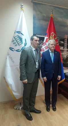 13. oktobar 2019. Šef delegacije Narodne skuštine u IPU dr Vladimir Orlić sa predsednikom Senata Republike Argentne senatorom Federikom Pinedom.